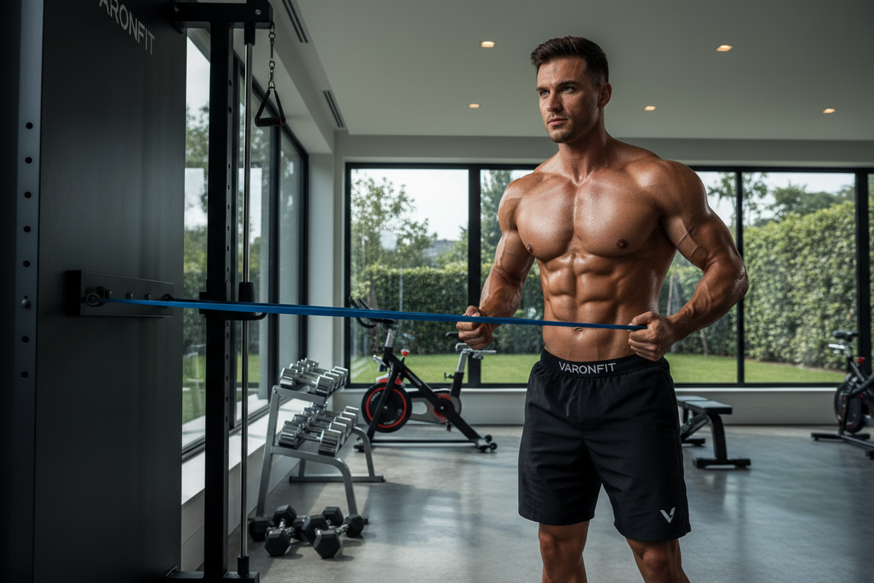 Shirtless VARONFIT strength training